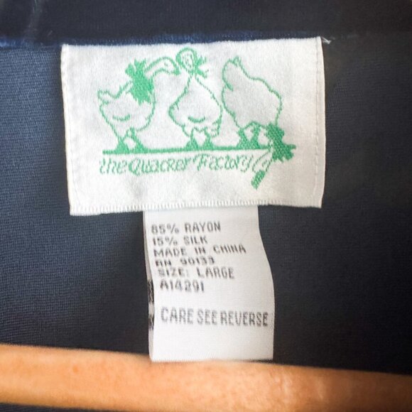 Quacker Factory Burnt out Velvet Spellout BLlue Silk Blend Button Down Shirt L - Picture 4 of 4